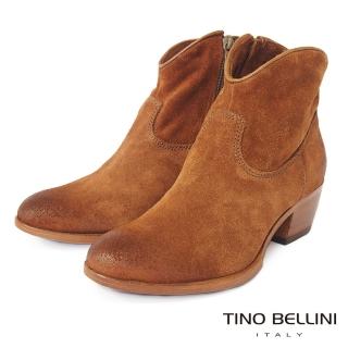 【TINO BELLINI 貝里尼】歐洲進口牛麂皮率性百搭側拉鍊跟靴FWNO0022(駝)