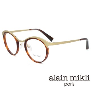 【Alain Mikli】法式風采度假系列金屬微貓眼圓框眼鏡(琥珀 A02039D-002)