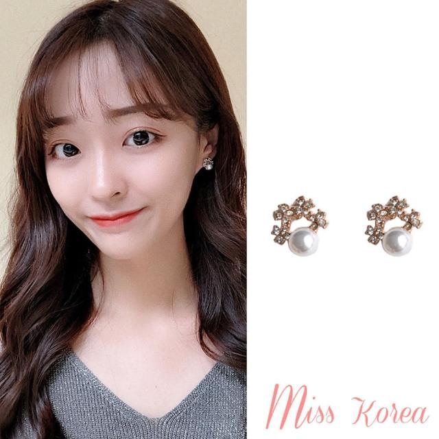 【MISS KOREA】韓國設計S925銀針美鑽十字花環氣質珍珠耳環(2色任選)