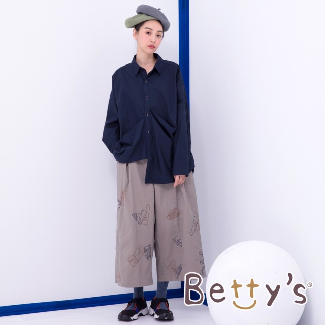 【betty’s 貝蒂思】線條刺繡九分寬褲(深卡其)