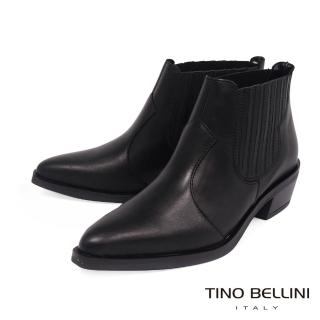 【TINO BELLINI 貝里尼】義大利進口拼接線條皮革造型中跟短靴FNO0003(黑)