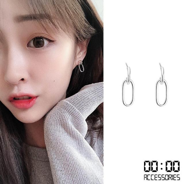 【00:00】韓國設計S925銀針金屬幾何雙圈簡約造型耳環