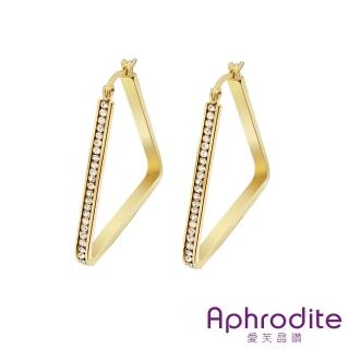 【Aphrodite 愛芙晶鑽】金色美鑽鑲嵌排鑽時尚造型316L鈦鋼大C圈耳環(三角)