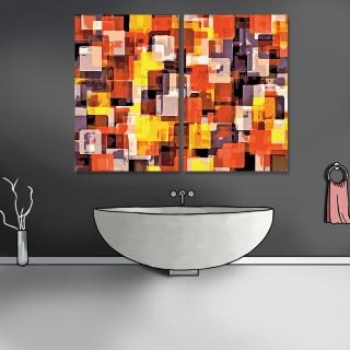【24mama 掛畫】二聯式 油畫布 設計 現代 抽象 裝飾 藝術 想法 圖型 橙黃色 黑色 無框畫-40x60cm(方型概念)