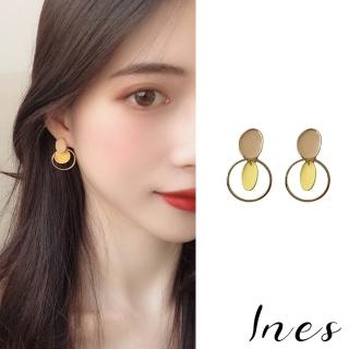 【INES】韓國設計S925銀針復古雙層小圓片氣質滴釉耳環(2色任選)