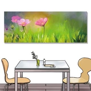 【24mama 掛畫】單聯式 油畫布 美麗花卉 藝術繪畫 柔和 粉色 無框畫 時鐘掛畫-80x30cm(宇宙花草)