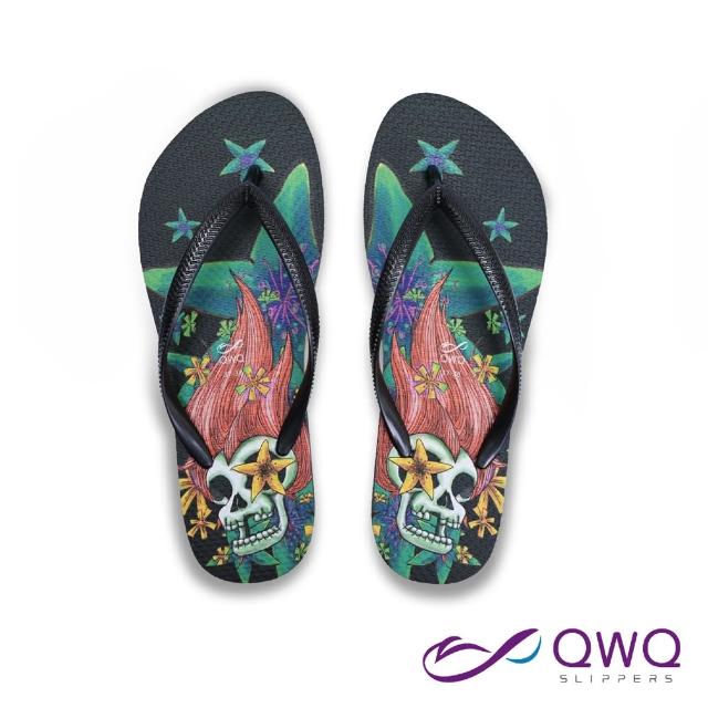 【QWQ】女款防滑夾腳人字拖鞋-海邊下雨天-個性街頭穿搭-怒髮花-黑 MIT(ACBA02205)