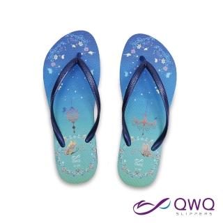 【QWQ】女款防滑夾腳人字拖鞋-海灘玩水-優雅舒適好走-空中園-藍 MIT(ACBA01204)