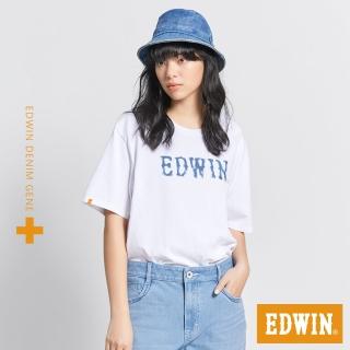 【EDWIN】女裝 PLUS+ 斑駁LOGO短袖T恤(白色)