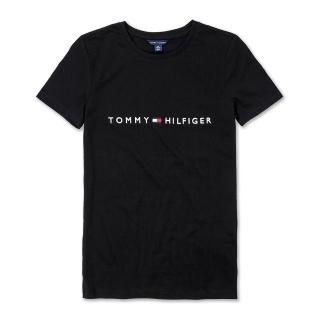 【Tommy Hilfiger】TOMMY 經典刺繡小LOGO文字短袖T恤 上衣-女-黑色(平輸品)