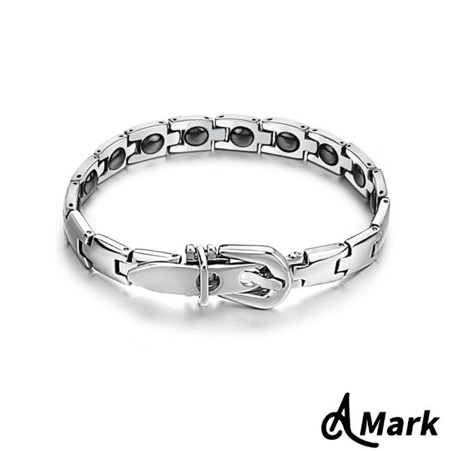 【A MARK】皮帶造型鈦鋼鑲嵌黑膽磁石手鍊(男款)