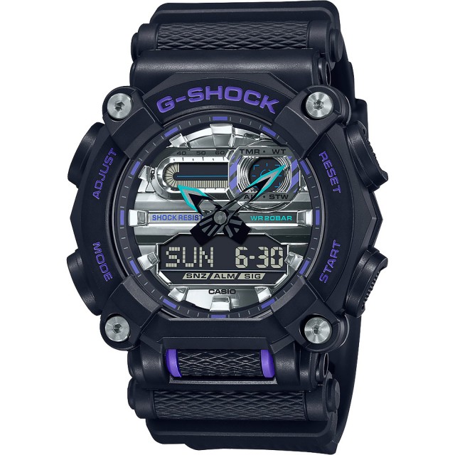 【CASIO 卡西歐】G-SHOCK 工業風金屬光雙顯計時手錶-黑X銀(GA-900AS-1A)