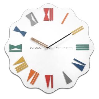 【時鐘】15吋 居家擺飾 可愛 繽紛 羅馬刻度 餐廳客廳臥室 靜音 波浪造型掛鐘(白色)