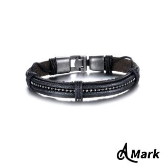 【A MARK】復古仿舊真皮珠鍊飾造型手環