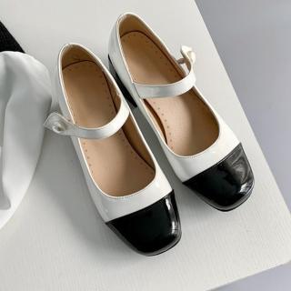【JP Queen New York】甜美芭蕾黑白拼色一字粗中跟鞋(2色可選)