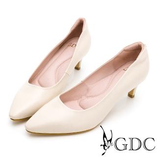【GDC】OL必備真皮舒適簡約素面低跟尖頭上班包鞋-米色(111978-10)