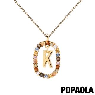 【PDPAOLA】西班牙精品 I AM系列 圓圈字母鍍18K金彩鑽項鍊(K)