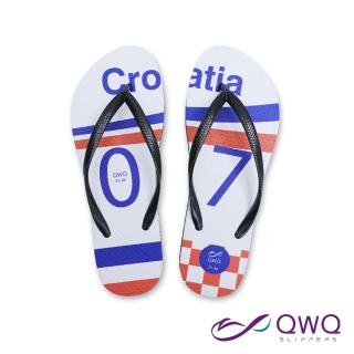 【QWQ】女款防滑夾腳人字拖鞋-海灘下雨天-經典國家世足款-Croatia克羅埃西亞-黑 MIT(AFWC01605)