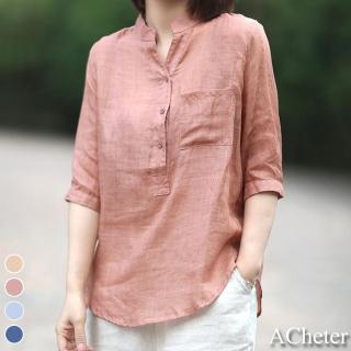 【ACheter】文藝氣息高尚純色棉麻寬鬆百搭上衣#109127(4色)