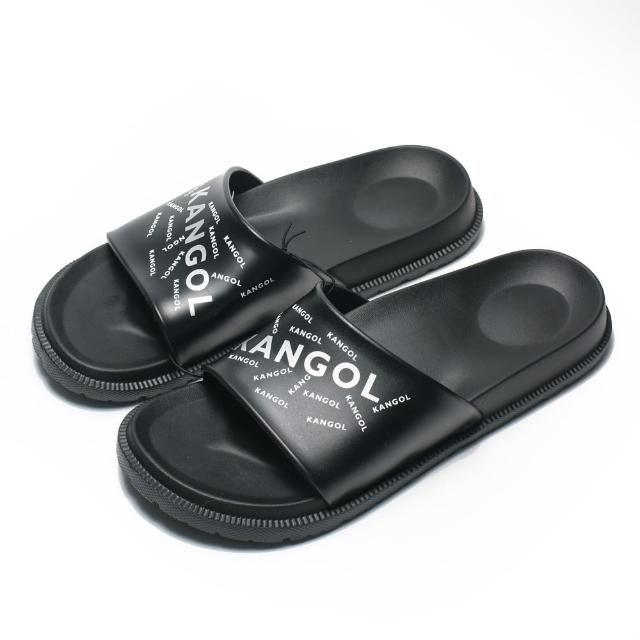 【KANGOL】拖鞋 全黑 滿版LOGO 橡膠 防水耐磨 男女(6125162120)