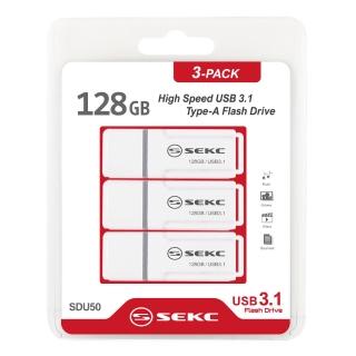 【SEKC】128GB USB3.1 Gen1高速隨身碟SDU50(3入包裝)
