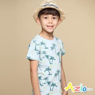 【Azio Kids 美國派】男童 上衣 滿版椰子樹印花短袖上衣T恤(藍)