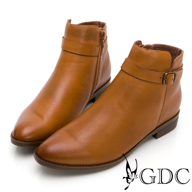 【GDC】真皮舒適文青素面低跟擦色短靴-棕色(029142-62)
