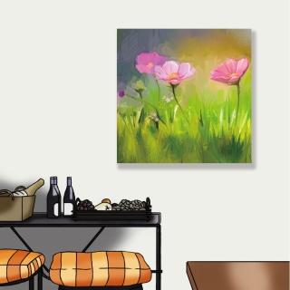 【24mama 掛畫】單聯式 油畫布 美麗花卉 藝術繪畫 柔和 粉色 無框畫-30x30cm(宇宙花草)