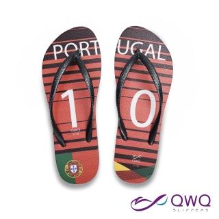 【QWQ】女款防滑夾腳人字拖鞋-海灘下雨天-經典國家世足款-Portugal葡萄牙-黑 MIT(AFWC01005)