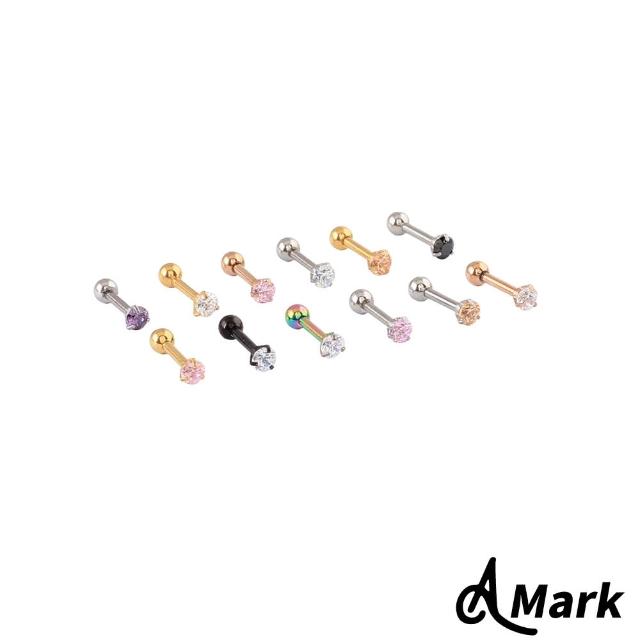 【A MARK】個性鑲嵌3mm鋯石造型316L鈦綱耳環(單只)