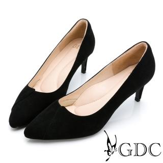 【GDC】獵艷微心機真皮訂製素色拼接尖頭中跟包鞋-黑色(021951-00)