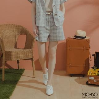 【MO-BO】金黃麥穗棉麻格紋短褲(褲子)