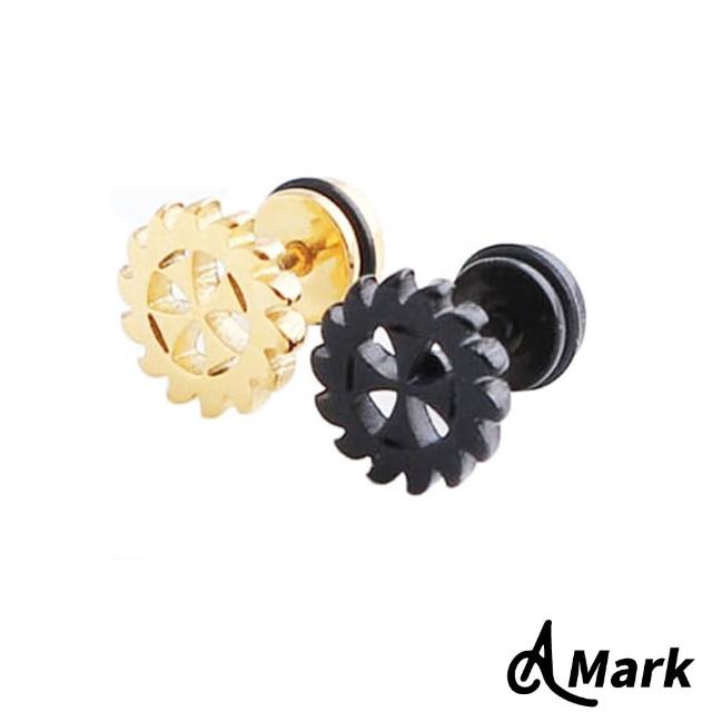 【A MARK】嘻哈齒輪十字造型316L鈦鋼耳釘(單只)