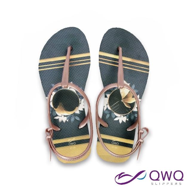 【QWQ】繪圖綁帶T字涼鞋-腳型修長款休閒涼鞋-Flora金蝶-薔薇金 MIT(GABC00309)