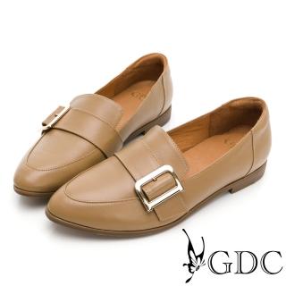【GDC】真皮經典款銀釦百搭素色簡約平底包鞋-卡其色(021960-14)