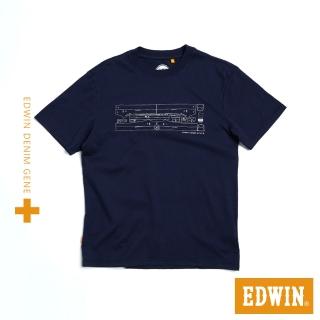 【EDWIN】男裝 PLUS+ 職人桔布邊排版短袖T恤(丈青色)