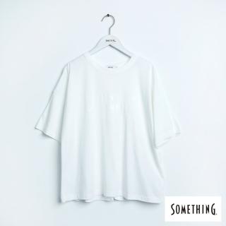 【SOMETHING】女裝 後打摺寬版短袖上衣(米白色)