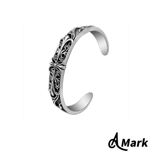 【A MARK】復古龐克十字雕花造型316L鈦鋼手環