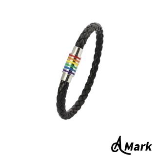 【A MARK】彩虹滴釉磁石釦個性鈦鋼編織手環(黑)
