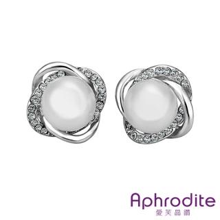 【Aphrodite 愛芙晶鑽】雙圈經典珍珠造型水鑽耳環(白金色)