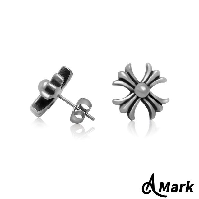 【A MARK】歐美時尚花型十字架造型316L鈦鋼單只耳環