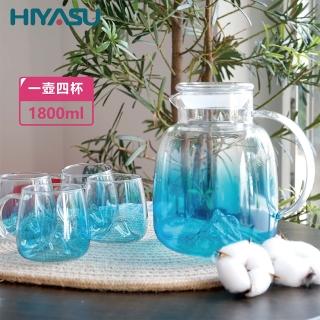 【HIYASU 日安工坊】觀山耐熱玻璃冷水壺組1800ml(防爆加厚 耐熱耐冷)