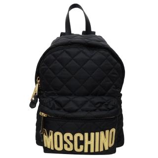 【moschino】尼龍格紋金字後背包 中款(黑色)