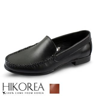 【HIKOREA】韓國空運。素面縫線設計紳士樂福低跟皮鞋 正裝 厚底 男皮鞋(73-376共2色/現貨)
