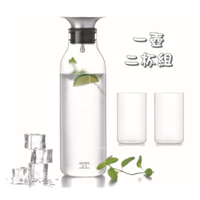 【SAMADOYO】900ML玻璃冷水瓶+350ML玻璃杯*2(冷水壺/冰飲壺/自動蓋/一壺二杯組)