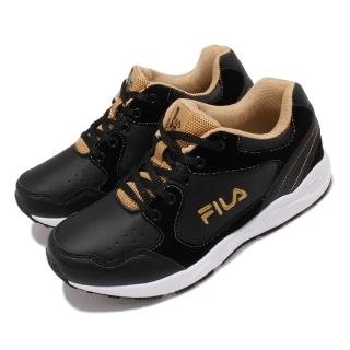 【FILA】慢跑鞋 J814V 路跑 休閒鞋 童鞋 女鞋 斐樂 基本款 緩震 輕量 中大童 黑 金(3J814V009)