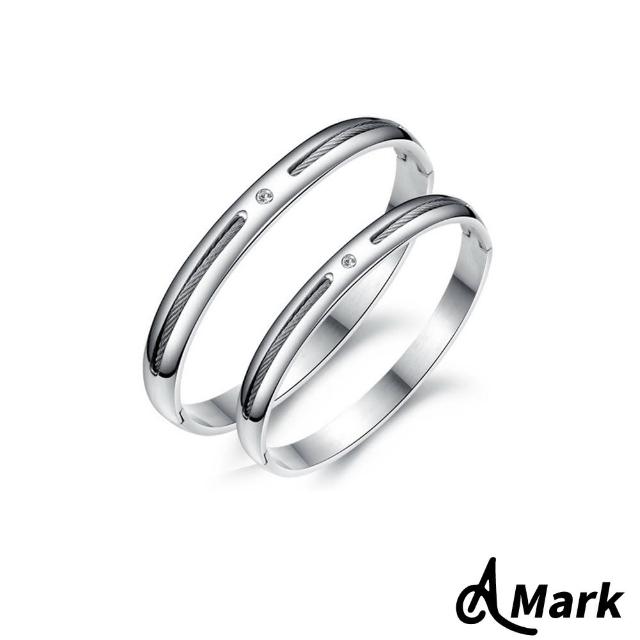 【A MARK】簡約鋼索美鑽造型316L鈦鋼情侶手環(白鋼索大號)