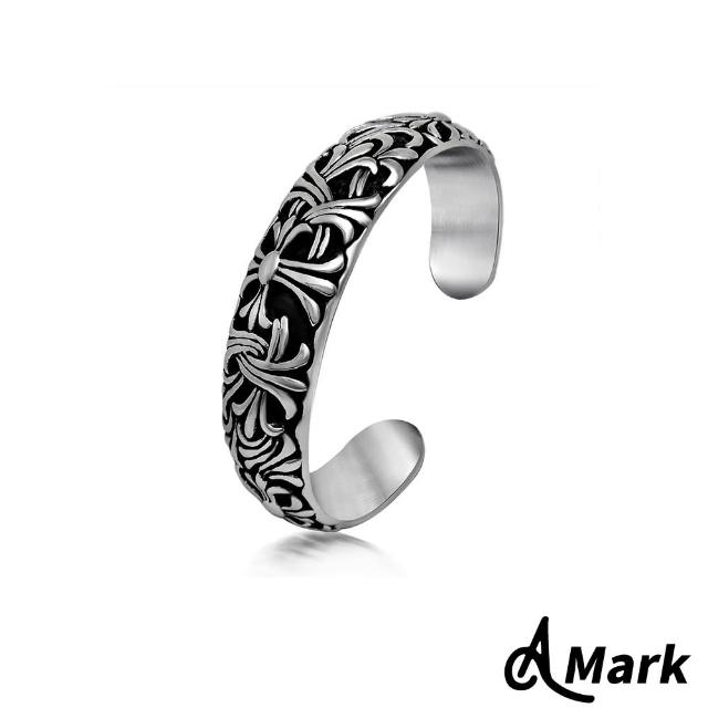 【A MARK】復古歌德十字編織花紋造型316L鈦鋼手環