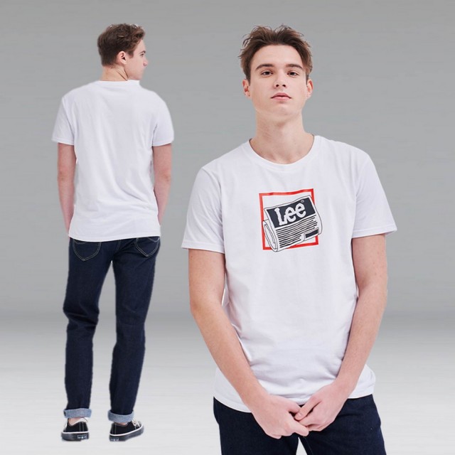 【Lee 官方旗艦】男裝 短袖T恤 / 報紙設計LOGO 經典白 標準版型(LL210126K14)
