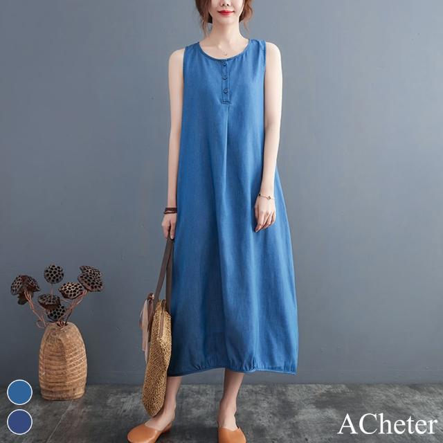 【ACheter】秋時尚內搭牛仔背心洋裝#110364現貨+預購(2色)